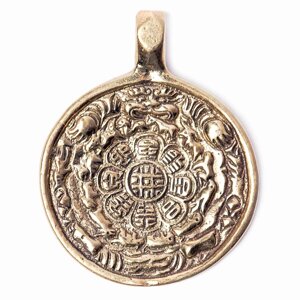Буддийский мелонг из латуни с изображением тибетского календаря диаметр 4,5 см