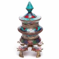 Молитвенный барабан настольный 20 см украшен бирюзой, кораллом и лазуритом
