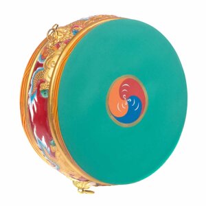 Тибетский барабан подвесной диаметр 30-35 см украшен резьбой и росписью