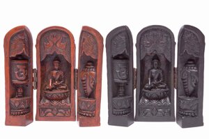 Сувенир из керамики складень Будда, Раковина и Молитвенный барабан 12 см