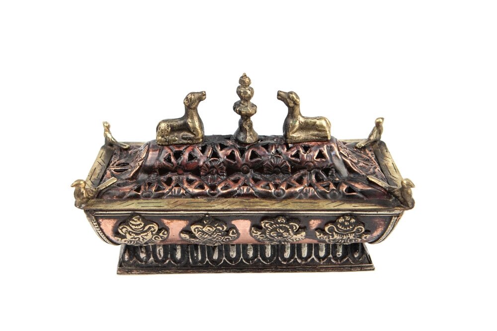 Подставка для благовоний из металла Ковчег с благими символами буддизма длина 16 см ##от компании## Интернет-магазин "Арьяварта" - ##фото## 1