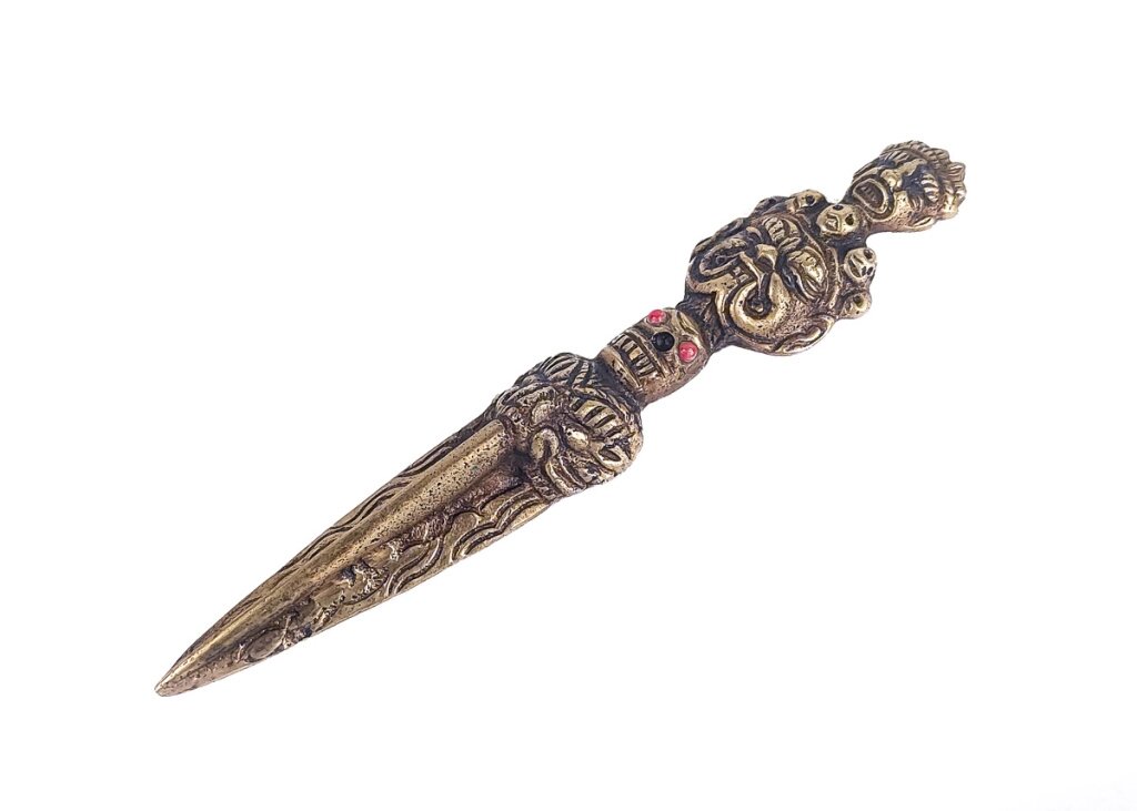 Ритуальный нож Пурба длиной 16 см бронза золотистого оттенка от компании Интернет-магазин "Арьяварта" - фото 1