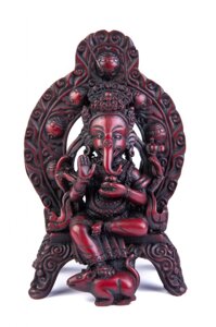 Сувенир из керамики Ганеша на троне с ореолом, высота 16 см
