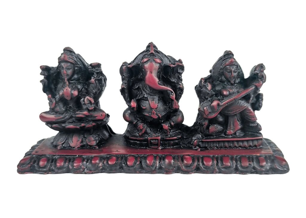 Сувенир из керамики Лакшми, Ганеша, Сарасвати (для процветания) длина 11 см от компании Интернет-магазин "Арьяварта" - фото 1