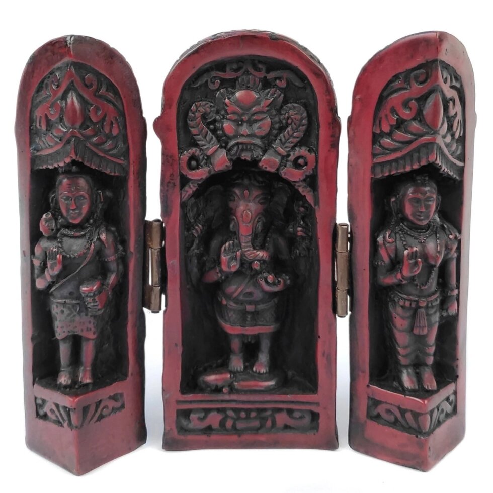 Сувенир из керамики складень Ганеша, Шива и Парвати 12 см от компании Интернет-магазин "Арьяварта" - фото 1