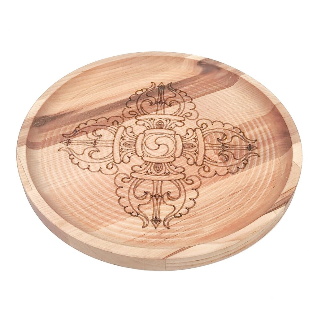 Тарелка деревянная для подношений Двойной Ваджр (большая) диаметр 25 см от компании Интернет-магазин "Арьяварта" - фото 1
