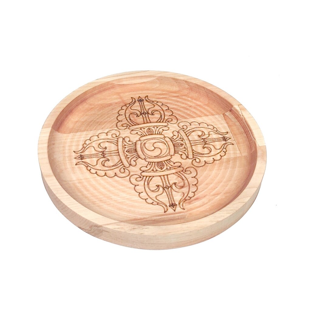 Тарелка деревянная для подношений Двойной Ваджр диаметр 18 см от компании Интернет-магазин "Арьяварта" - фото 1