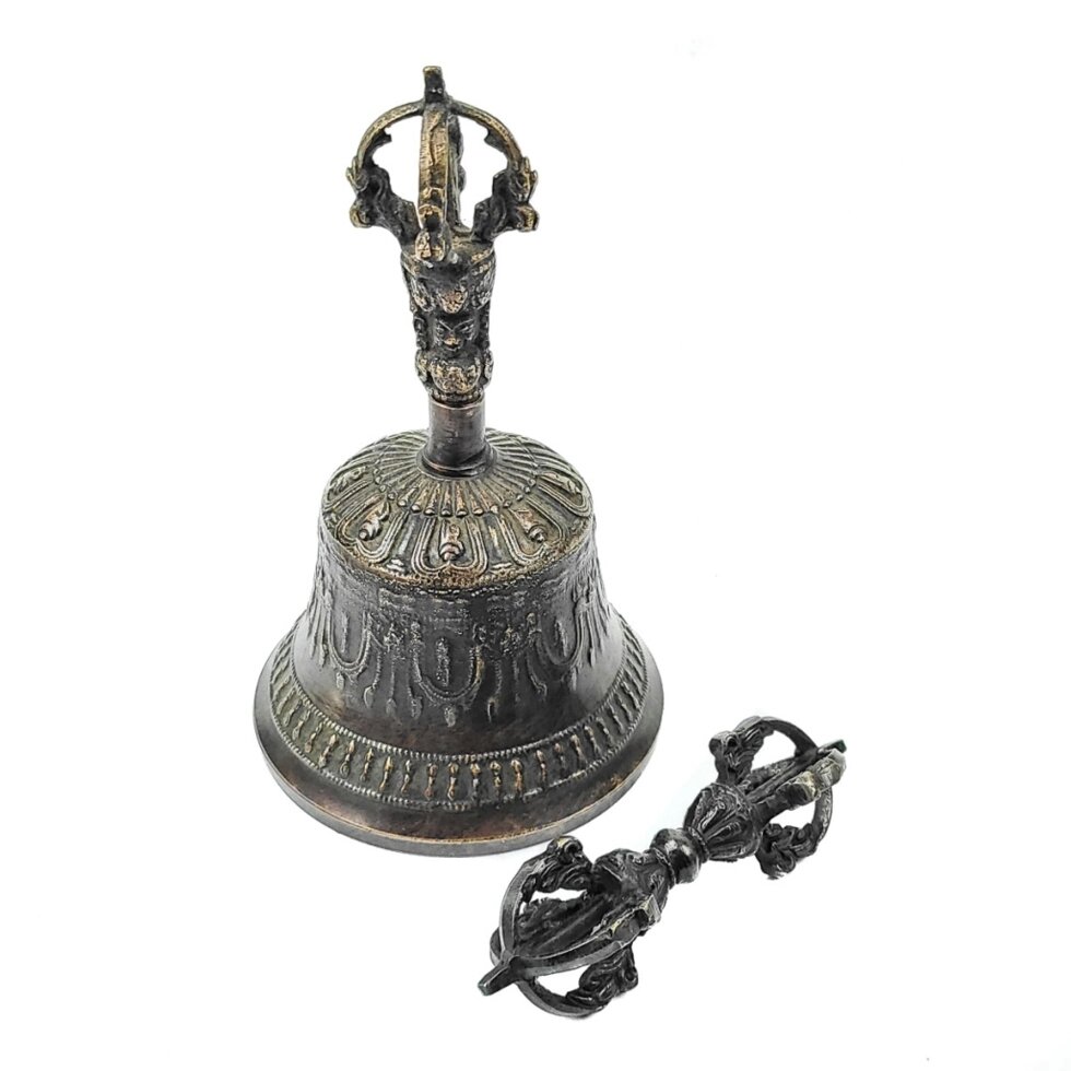 Тибетский колокольчик с ваджром черный диаметр 9 см высота 17 см от компании Интернет-магазин "Арьяварта" - фото 1