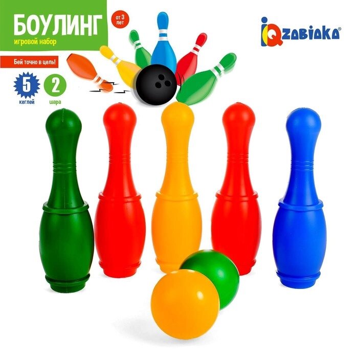 Боулинг «Набор 34», цветной, 5 кеглей, 2 шара, в сетке от компании Интернет-магазин Сима-ленд - фото 1