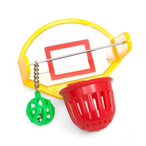 Игрушка для птиц "Баскетбольное кольцо", 9.5 х 11 х 6 см (мяч 2,5 см, корзина 4,6 см)