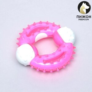 Игрушка двухслойная (твердый и мягкий пластик) Кольцо с шипами", 10 см, розовая