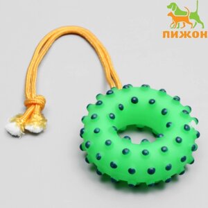 Игрушка пищащая "Кольцо на веревке" для собак, 10 см, зелёная
