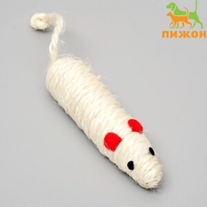 Игрушка сизалевая "Длинная мышь", 14,5 см, белая
