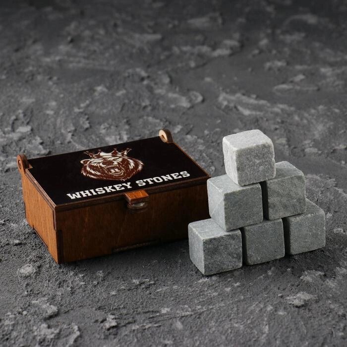 Камни для виски "Медведь", в шкатулке с магнитом, натуральный стеатит, 6 шт от компании Интернет-магазин Сима-ленд - фото 1