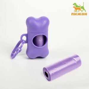 Контейнер-косточка с мешками для уборки (рулон 15 пакетов 29х21 см), фиолетовый
