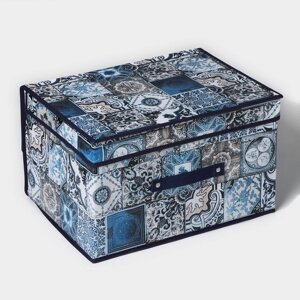 Короб стеллажный для хранения с крышкой Доляна «Мозаика», 403025 см, цвет синий