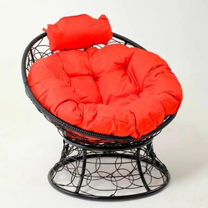 Кресло "Папасан" мини, ротанг, с красной подушкой, черный каркас, 81х68х77см