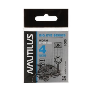 Крючок офсетный Nautilus Offset Big Eye Series Worm 1005,4, 10 шт.