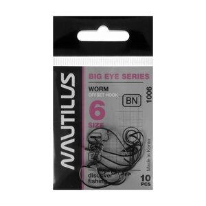 Крючок офсетный Nautilus Offset Big Eye Series Worm 1006,6, 10 шт.