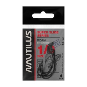 Крючок офсетный Nautilus Offset Super Slide Series Worm SS-03PTFE,1/0, 4 шт.