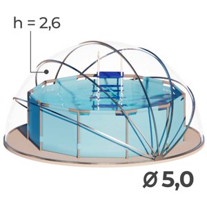 Купол-тент для бассейна d=500 см, h=260 cм, цвет серый