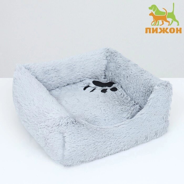 Лежак с подушкой квадратный пухлый "BELKA", 45 х 45 х15 см, мех, сатин, периотек, серый от компании Интернет-магазин Сима-ленд - фото 1