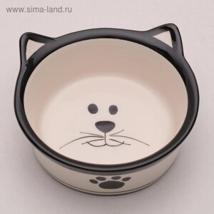 Миска керамическая "Подмигивающий кот" 200 мл 11 х 4,8 см, бело-черная,