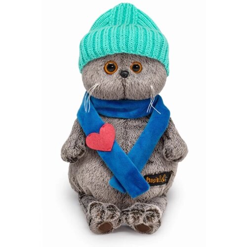 Мягкая игрушка «Басик», в шапке и шарфе с сердечком», 19 см