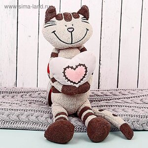Мягкая игрушка «Кот Полосатик с сердцем», 33 см