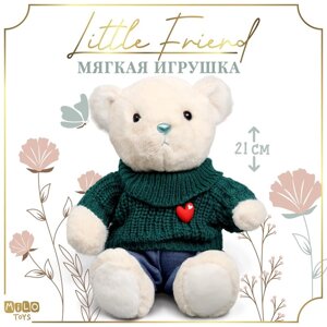 Мягкая игрушка "Little Friend", мишка в зеленом свитере