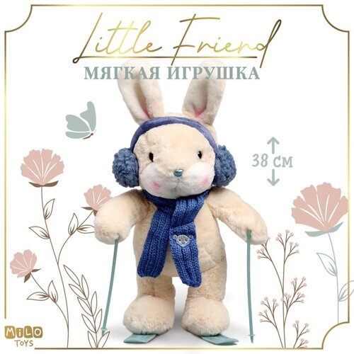 Мягкая игрушка "Little Friend", зайчонок на лыжах, синий шарф