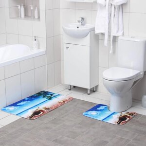 Набор ковриков для ванной и туалета Доляна «Пляж с ракушками», 2 шт: 4050, 5080 см