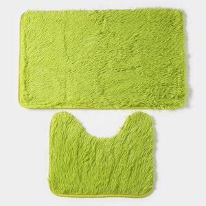 Набор ковриков для ванной и туалета Доляна «Пушистик», 2 шт, 4050, 5080 см, цвет зелёный