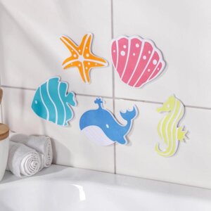 Набор мини-ковриков для ванны на присосках Доляна «Океан», 1616 см, 5 шт, цвет МИКС
