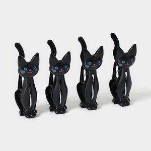 Набор прищепок «Коты», 4 шт, 724 см, цвет чёрный