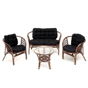 Набор садовой мебели "Bagama"2 кресла, 1 диван, 1 стол, ротанг тёмный, подушки чёрные