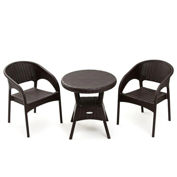 Набор садовой мебели "RATTAN Ola Dom": стол круглый диаметр 70 см + 2 кресла, коричневый от компании Интернет-магазин Сима-ленд - фото 1