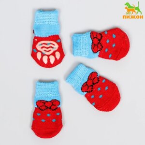 Носки нескользящие "Бантик", размер L (3,5/5 * 9 см), набор 4 шт, красно-голубые