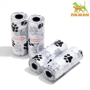 Пакеты для уборки за собаками с печатью "Лапки"4 рулона по 15 пакетов 29х21 см), белый