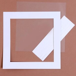 Паспарту размер рамки 20 20, прозрачный лист, клейкая лента, цвет белый