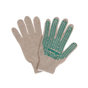 Перчатки, х/б, вязка 7 класс, 4 нити, размер 9, с ПВХ точками, белые, Greengo