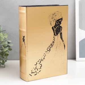 Сейф-книга дерево кожзам "Африканка в традиционном наряде на золотом" 27х18х7 см