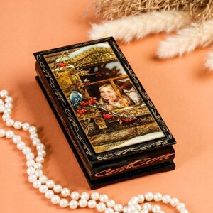 Шкатулка - купюрница «Девочка у окна», 8,517 см, лаковая миниатюра