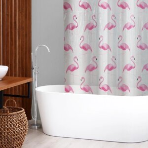 Штора для ванной комнаты SAVANNA «Фламинго», с люверсами, 180180 см, PEVA