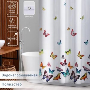 Штора для ванны Доляна «Бабочки», 180180 см