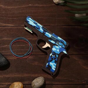 Сувенир деревянный «Резинкострел, синий камуфляж»4 резинки