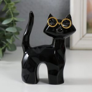 Сувенир керамика "Чёрный котик в очках, хвост трубой" грани 8х3,5х10,3 см