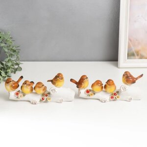 Сувенир керамика "Четыре птички на бревне с цветами"МИКС 11х13х6,5 см