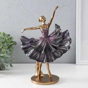 Сувенир полистоун "Балерина в фиолетовом платье с рюшами" бронза 20,5х11,5х29,5 см