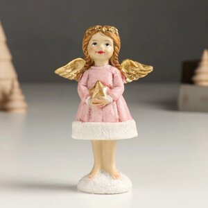 Сувенир полистоун "Девочка-ангел в розовом, с золотой звездой" блёстки, золото 4х7,5х12 см